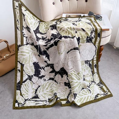 35" Head Scarf Large Square Scarf Like Cotton Hairscarf Fashion Scarves Bandana Night Sleeping Wraps for Women B01 - color: Green Leaves