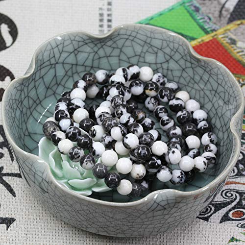 Keleny Gem Semi Precious Gemstones 8mm Round Beads Crystal Stretch Bracelets 7 Inch Unisex - color: Black Wihte Zebra Jasper