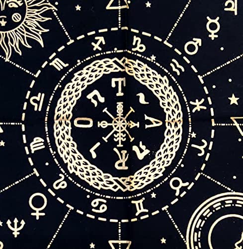 INDACORIFY Celestial Constellation Altar Table Top Cloth with Fringes Alter Tarot Witchcraft Witchery Spread Spiritual Cloth 18x18 in (Golden Celestial Constellation) - color: Golden Celestial Constellation