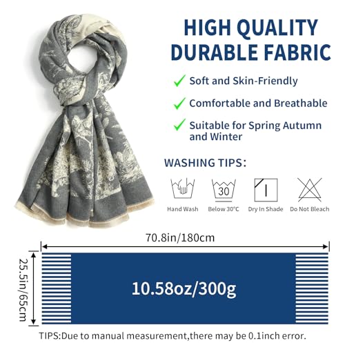 QIUTIMIY Pashmina Shawl Wraps for Womens Winter Scarf Reversible Pattern Designer Ladies Shawls and Wraps for Evening Dresses - color: Flower1-grey