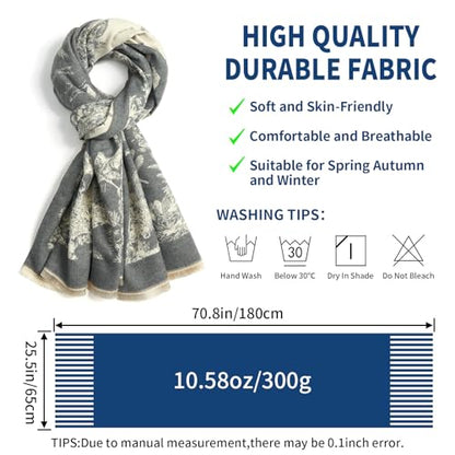 QIUTIMIY Pashmina Shawl Wraps for Womens Winter Scarf Reversible Pattern Designer Ladies Shawls and Wraps for Evening Dresses - color: Flower1-grey
