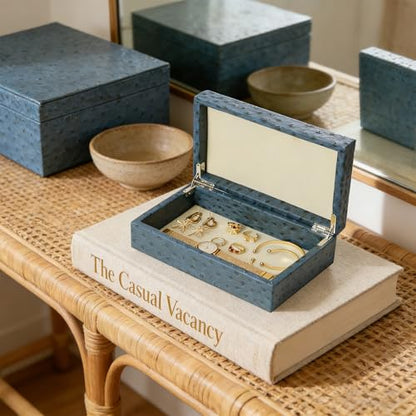 Decorative Storage Boxes Set of 2 Faux Ostrich Leather Decorative Boxes with Lids Large Nesting Jewelry Boxes, Photo Memory Box Modern Home Decor