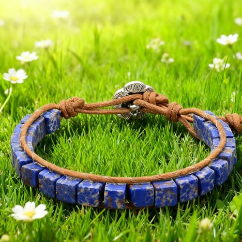 7 Chakra Bracelet Bohemian Handmade Leather Wrap Healing Protection Natural Stone Yoga Beaded Bracelets Boho Friendship Jewelry - color: Lazuli