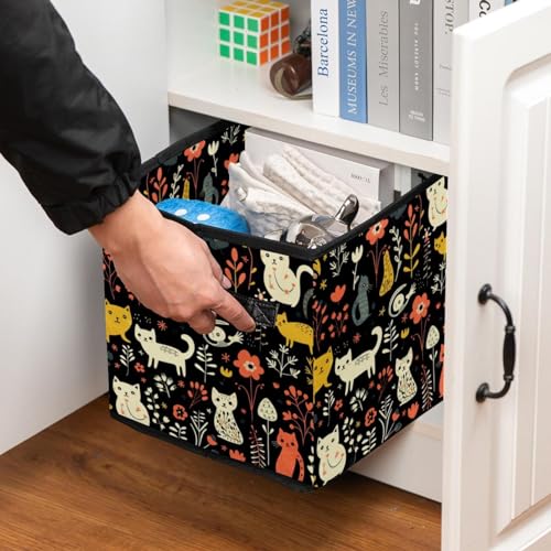 Storage Bags,Clothes Storage Bins Foldable with Handle,1-Pc,Cat Bird Dog and Flower