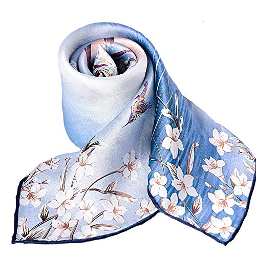 ANDANTINO 100% Mulberry Silk Scarf -21” Lightweight Square Neckerchief – Breathable Digital Printed Scarves with Gift Packed - color: Flower&tree