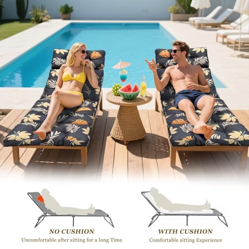 Outdoor Chaise Lounge Chair Cushion 75.1 x 23.6 x 4.7in, Waterproof Replacement Cotton Patio Thickened Pool Lounge Chair Cushion with Ties for Patio Outdoor Furniture,Autumn Leaves - color: Autumn Leaves