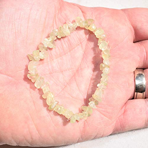 Zenergy Gems Charged Premium Natural Crystal Chip Bead Bracelet + Moroccan Selenite Charging Crystal [Included] - color: Prehnite