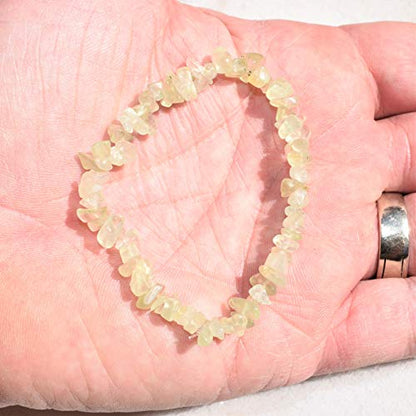 Zenergy Gems Charged Premium Natural Crystal Chip Bead Bracelet + Moroccan Selenite Charging Crystal [Included] - color: Prehnite