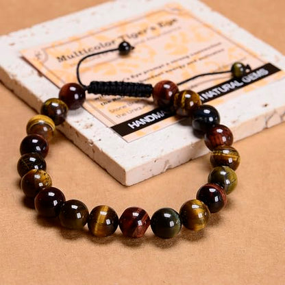 MASSIVE BEADS Handmade Yoga Natural Stone Crystal Healing Power Energy Gifts for Unisex Adult Bracelet Macrame Adjustable - color: 3-Tiger's Eye (Vitality and Abundance), size: 10mm