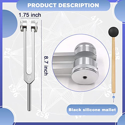 128 Hz Tuning Fork Weights Aluminum Clinical Grade Nerve/Sensory with Black Silicone Hammer, Cleaning Cloth and Felt Case, Non-Magnetic Aluminum Alloy
