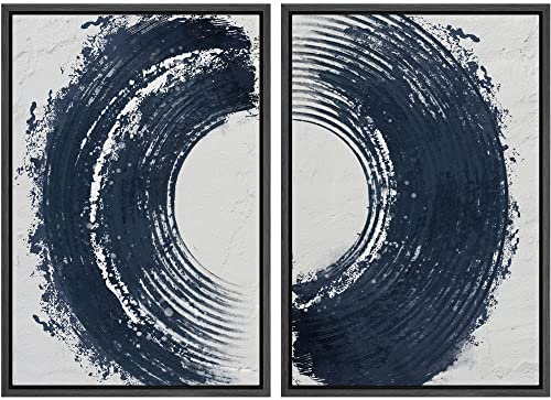SIGNWIN Framed Canvas Print Wall Art Set Black Gray Pastel Paint Stroke Spiral Ring Abstract Shapes Illustrations Modern Minimal Decorative for Living Room, Bedroom, Office - 16"x24"x2 Black - color: A014-2204-m38, size: 16"x24"x2 Panels Black