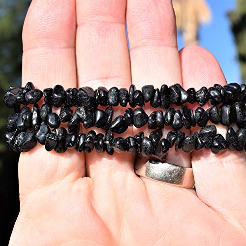 Zenergy Gems Charged Premium Natural Crystal Chip Bead Bracelet + Moroccan Selenite Charging Crystal [Included] - color: Black Tourmaline (Himalayan)
