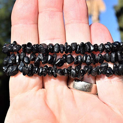 Zenergy Gems Charged Premium Natural Crystal Chip Bead Bracelet + Moroccan Selenite Charging Crystal [Included] - color: Black Tourmaline (Himalayan)