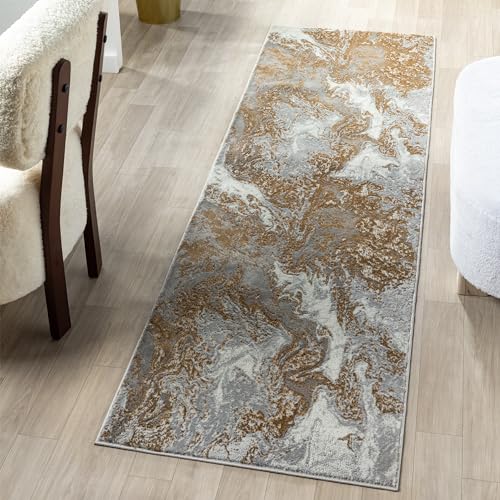 LUXE WEAVERS Marble Swirl Abstract Area Rug, Gray 2x7 - color: Grey, size: 2' x 7' (Rectangular)