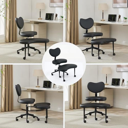 Meditation Chair with Wheels, Ergonomic Criss Cross Chair, Adjustable ADHD Floor Sitting Chair, Swivel Cross Legged Office Chair with High Back, Kneeling Posture Chair, Pu Leathe,Black - color: （pu Leathe）black