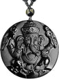 Natural black obsidian rainbow obisidan ice obsidian Maitreya launghing buddha necklace Amulet pendant bead chain - color: Ganesha elephant 2