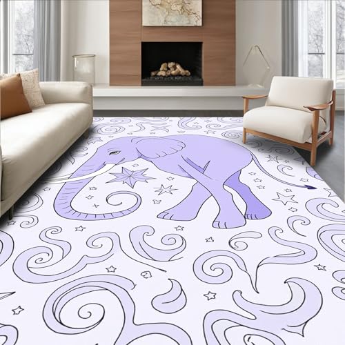 Flatwoven High Traffic Area Rug 8x10, Whimsical Elephant Dreamscape with Scattered Constellation Motifs, Non Slip, Stain Resistant, Washable Area Rugs for Living Room, Bedroom (Purple, 8x10) - color: Purple/Pattern 12, size: 8' x 10' (Rectangular)