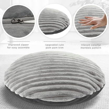 Round Tufted Floor Pillow, 22 x 22 Inch Soft Grey Velvet Thick Floor Cushion, Washable Meditation Seating Pillow for Yoga Relax Living Room, Adult Boho Chair Sofa Decor (Cushion ONLY)
