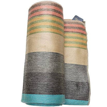 Alpaca Wool Throw Blanket | Super Soft, Lightweight, Breathable and Hypoallergenic | Non-Itchy or Scratchy (Green Gray Varicolored, Striped)