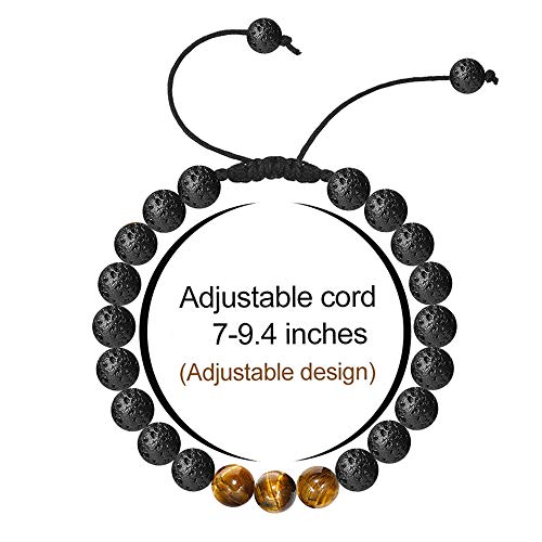 M MOOHAM Fathers Day Gift Mens Bracelet - Beaded Natural Stone 8mm Tiger Eye Matte Agate Lava Rock Bracelets for Men Teen Boys Grandpa Dad Birthday Gifts Jewelry - style: Black Lava Rock Tiger Eye Bracelet