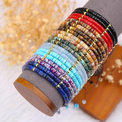 BONNY BOXX Braided Genuine Bracelet, Elegant Handcrafted Natural Gemstone Crystal Bracelet Healing Power Energy Inspirational Gifts with Card for Unisex - color: African Turquoise, size: 2*4MM
