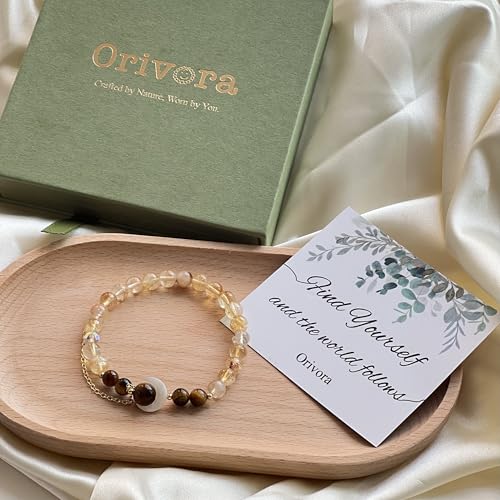 Birth Flower Crystal Bracelets for Women, Handmade Natural Gemstone Stretch Jewelry with Healing & Positive Energy - color: Nov. Chrysanthemum & Citrine
