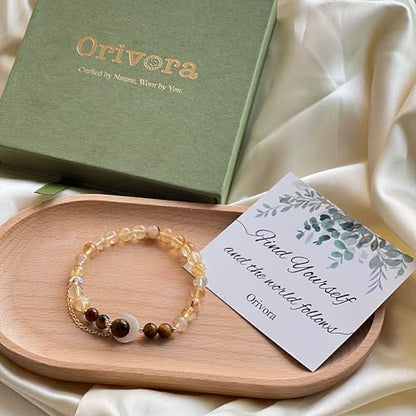 Birth Flower Crystal Bracelets for Women, Handmade Natural Gemstone Stretch Jewelry with Healing & Positive Energy - color: Nov. Chrysanthemum & Citrine