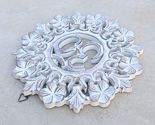 DharmaObjects Handcrafted Wooden Om Wall Decor Hanging Art - color: OM WHITE