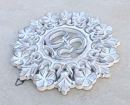 DharmaObjects Handcrafted Wooden Om Wall Decor Hanging Art - color: OM WHITE