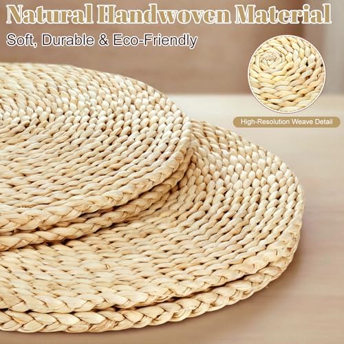 Sintuff 8 Pcs 16 Inch Straw Floor Cushions Classroom Large Pillow Seating Meditation Floor Pillow Boho Natural Woven Seat Cushion Japanese Tatami Cushion for Classroom Home Group Activity