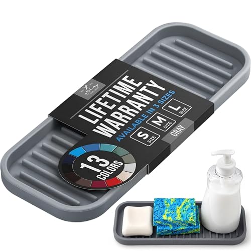 Zulay Kitchen (9x3.5in Sponge Holder for Kitchen Sink - Flexible Heavy-duty Multipurpose Sink Caddy - Counter Organizer for Kitchen, Bathroom, Makeup, Trinkets & More! (Grey) - color: Grey, size: Medium (9x3.5)