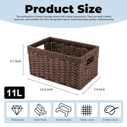 OIAHOMY Wicker Baskets, Paper Rope Storage Baskets for Organizing with Built-in Handles, 2 Packs-Brown