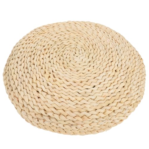 Cabilock Handwoven Round Tatami Meditation Cushion 30x30cm with Silk Cotton Filling, Natural Straw Braided Floor Seat Mat for Yoga and Zen Sitting
