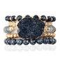 RIAH FASHION Bohemian Acrylic Druzy Multi-Layer Bead Statement Bracelet - Versatile Faux Stone Pendant Stretch Strand Stackable Cuff Bangle Set Sparkly Crystal - color: Acrylic Druzy & Natural Stone Bead Navy