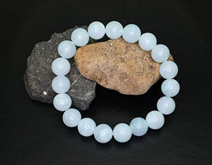 Falari 10mm Natural Semi Precious Gemstone Stretch Bracelet Unisex - color: Aqua Jade