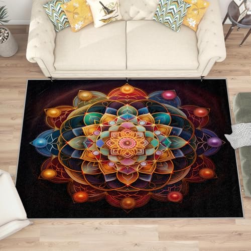 Mandala Rugs for Bedroom - Chakra Rug, 5x6 Area Rug, Meditation Washable Rugs for Bedroom, Boho Spiritual Living Room Area Rug, Zen Yoga Ethnic Home Decor, Mandala Gifts for Women - size: 5' x 6' (Rectangular)