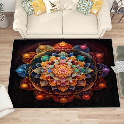 Mandala Rugs for Bedroom - Chakra Rug, 5x6 Area Rug, Meditation Washable Rugs for Bedroom, Boho Spiritual Living Room Area Rug, Zen Yoga Ethnic Home Decor, Mandala Gifts for Women - size: 5' x 6' (Rectangular)