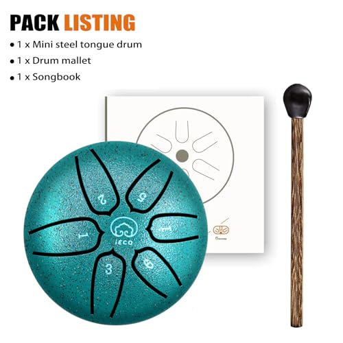 Mini Steel Tongue Drum 3 Inch 6 Notes Steel Drum Instrument, Ethereal Drum for Kids Adults, Handpan Drum for Meditation Sound Healing - color: Green