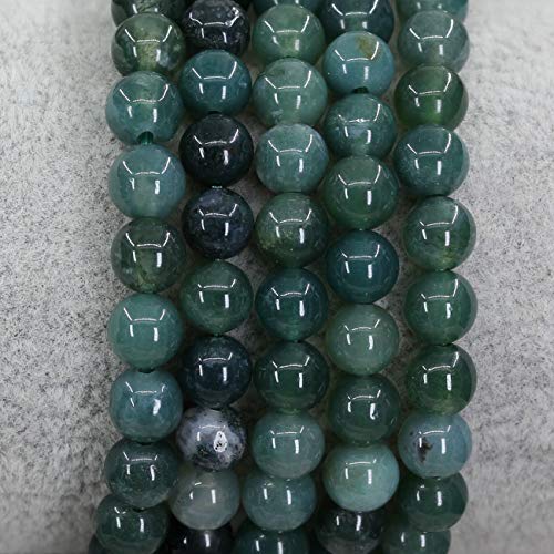 Natural Gemstone 6mm Round Beads Stretch Bracelet 7 Inch - color: Moss Agate
