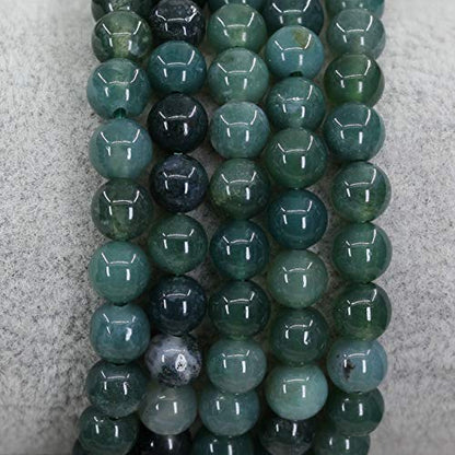 Natural Gemstone 6mm Round Beads Stretch Bracelet 7 Inch - color: Moss Agate