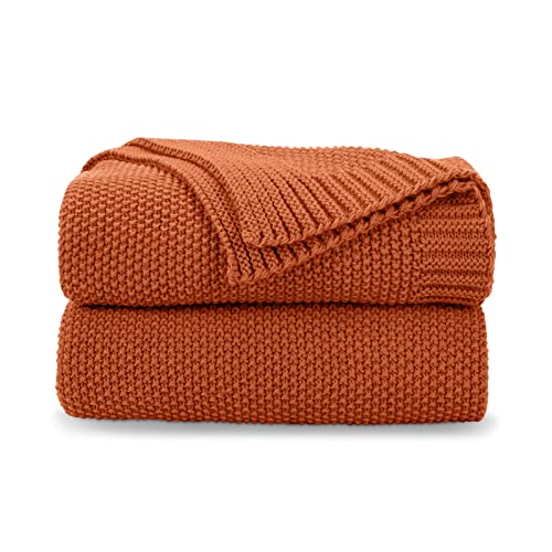 CozeCube Orange Throw Blanket for Couch, Soft Cozy Cable Knit Throw for Bed Sofa Living Room, Lightweight Warm Decorative Farmhouse Christmas Blanket, 50"x60", Burnt Orange - color: Burnt Orange, size: 50"x60"