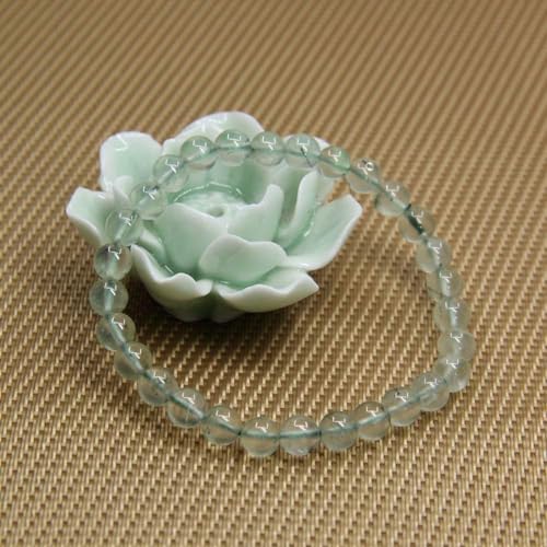 Angelstones Handmade Natural Healing Gemstone 6mm Round Beads Stretch Crystal Bracelet 7 Inch Unisex - color: Prehnite
