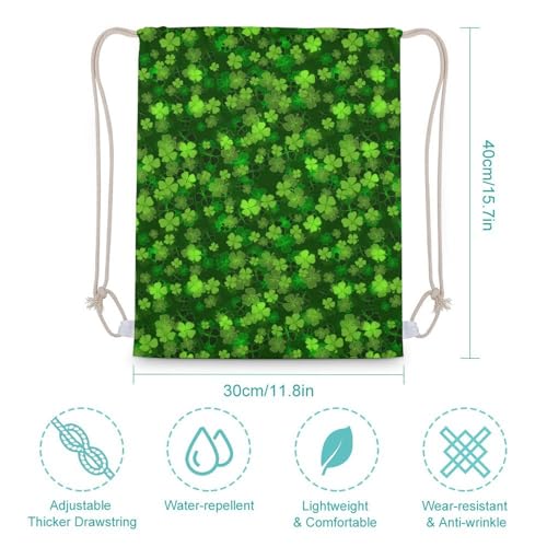 St Patricks Day Green Shamrock Clover Leaf Grass Portable Canvas Drawstring Backpack with Drawstring Pockets 30x40cm - color: St Patricks Day Green Shamrock Clover Leaf Gr, size: 30x40cm