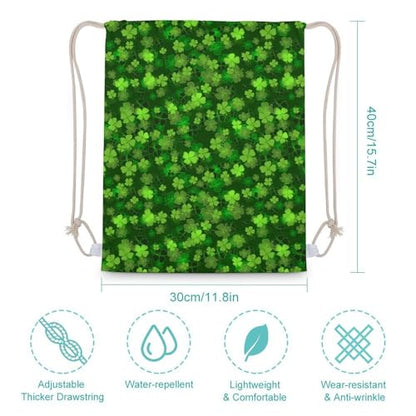 St Patricks Day Green Shamrock Clover Leaf Grass Portable Canvas Drawstring Backpack with Drawstring Pockets 30x40cm - color: St Patricks Day Green Shamrock Clover Leaf Gr, size: 30x40cm