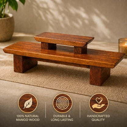 Meditation Altar Table – 21 x 7.5 x 6 Inch Handmade Tiered Puja Shrine - Small Alter Tables for Relaxation, Prayer - Buddha Meditation Alter Made of Strong and Durable Mango Wood