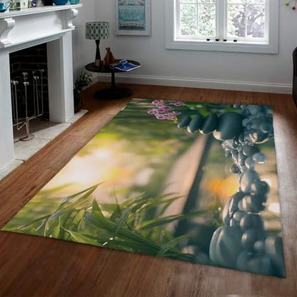 Spa Stone Area Rug Washable Non Slip Oriental Flowers Bamboo Green Rugs for Meditation Room Soft Indoor Natural Decor Carpet 5'x7' - size: 5' x 7' (Rectangular)