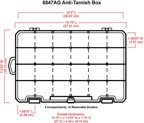 ArtBin 6847AG Medium Anti-Tarnish Box with Removable Dividers, Jewelry & Craft Organizer with Anti-Tarnish Technology, [1] Plastic Storage Case, Clear with Aqua Accents - size: Medium (10.75" x 7.375")