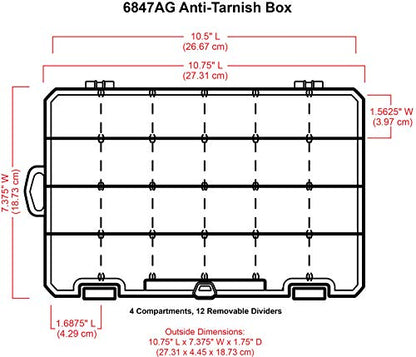 ArtBin 6847AG Medium Anti-Tarnish Box with Removable Dividers, Jewelry & Craft Organizer with Anti-Tarnish Technology, [1] Plastic Storage Case, Clear with Aqua Accents - size: Medium (10.75" x 7.375")