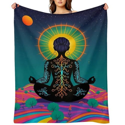 Yoga Meditation Chakra Print Throw Blanket, Soft Flannel Fuzzy Cozy Warm Blanket for Couch Bed Sofa Home Decor, 30"x40" - size: 30*40 in