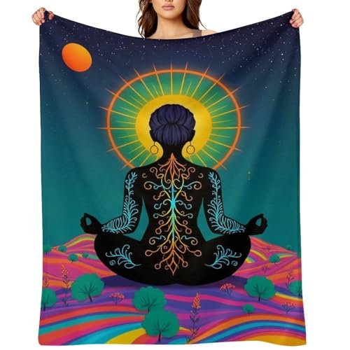 Yoga Meditation Chakra Print Throw Blanket, Soft Flannel Fuzzy Cozy Warm Blanket for Couch Bed Sofa Home Decor, 30"x40" - size: 30*40 in